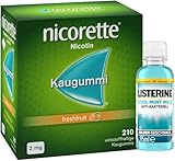 NICORETTE Kaugummi Vorratspack 2mg freshfruit – Nikotinkaugummi zur Raucherentwöhnung – Minzgeschmack –2mg Nikotin – Rauchen aufhören – 210 St. + Listerine Cool Mint mild 95ml