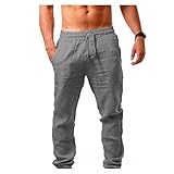 Baumwoll- Und Hanfhose For Herren, Sommer, Lässig, Mit Taschen, Verstellbare Elastische Taille, Einfarbig, For Urlaub, Strand, Kühl Und Atmungsaktiv, Leicht Und Bequem, Elastisch, Lockerer Strand frei