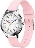 SOCICO Lernuhr Kinder Armbanduhr, 3ATM/30M wasserdichte Kinderuhr für Jungen Mädchen,Kinderuhr Analog Zeit Lernen Erntedankfest Weihnachtstag Geschenk (Rosa)