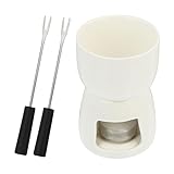 FIAWAX Keramik-Fondue mit 2 Gabeln Premium-Teelicht-Porzellan-Schmelztopf Schokoladen-Fondue-Käse-Schmelzofen Backzubehör