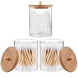 Wattepad-Halter mit Bambusdeckeln, Wattestäbchenhalter, Wattestäbchen-Box, Qtip-Behälter, Rond Badezimmer-Aufbewahrungsgläser, transparenter Organizer für Haargummis, Zahnseide, kleines