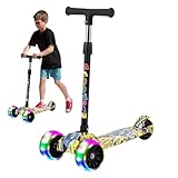 Tretroller für 3 , klappbarer Roller mit farbigem Graffiti, breiter Hinterbremse und spezieller Lenkerhülle, neigbarer Lenker-Scooter für und Aktivitäten