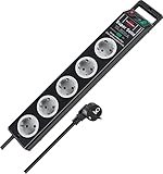 Brennenstuhl Super-Solid Steckdosenleiste 5-Fach mit Überspannungsschutz (Mehrfachsteckdose mit 2,5m Kabel und Schalter - aus bruchfestem Polycarbonat) schwarz/grau