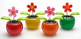 LED-Highlights 4er Set Solar Wackelblumen Solar Wackelblume Solarblume Wackelfigur Blume Grün, Orange, Pink, Blau, Rot Deko Fensterbank Auto Dekoblume
