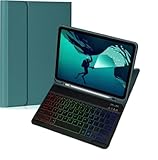 NUWONAYA Tastaturhülle für iPad 11. (A16 2025)/iPad 10. Generation, schmal, 7 Farben, Regenbogen-Hintergrundbeleuchtung, abnehmbare magnetische Tastaturabdeckung mit Stifthalter, Dunkelgrün