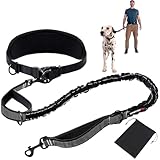 Freihändig Laufleine - Bungeeteil für Joggingleine, Bauchgurt Hundeleine mit Integrierter Zugstopp Hausleine Halsung, für Hunde Aller Größen Robust, mit Dual Griffe, Schwarz Reflektierende Nähte