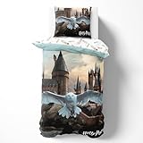 Harry Potter Bettwäsche 140x200 Baumwolle, Hogwarts Kinderbettwäsche, 1x Kissenbezug 63x63 + Bettbezug 140x200, Eule Hedwig Geschenk