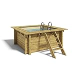 Paradies Pool® Holzpool Lulu Einzelbecken inkl. Zubehör, Edelstahlleiter Tiefbecken, Folie Sand mit 0,8mm Stärke, Viereck-Pool, 200 x 200 x 104, Menge: 1 Stück