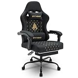 Symino Gaming Stuhl Racing Gamer Stuhl - Ergonomischer Gaming Sessel mit Lendenwirbelstütze, Verstellbare Armlehnen, Gaming Chair mit Fußstütze Vintage PU Leder 200KG, Schwarz