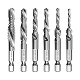 6-teiliges Kombi-Bohrer und Gewindeschneider Set M3 M4 M5 M6 M8 M10, Schnellwechsel-Gewindebohrer mit Rostschutzbeschichtung, Kombigewindebohrer mit Sechskantschaft, für Metall, Holz, Kunststoff