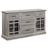 BELLEZE Moderner Sideboard im Bauernhaus-Stil, Industriestil, Buffet-Konsolentisch, vielseitiger Medienschrank mit Schubladen und verstellbaren Regalen, Astorga (Grauwaschung)
