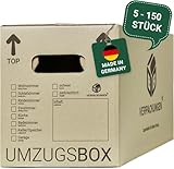BB-Verpackungen 5x Umzugskartons UMZUGSBOX 632 x 288 x 330 mm 2-wellig (5 Stück) | 100% recycelte Pappe, doppelter Schmetterlingsboden und 3-fache Griffverstärkung