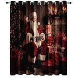 Blickdicht Ösen Vorhang Feiertage Weihnachtsmann Geschenke, Rot Druck Verdunkelungsvorhang, Schallschutz Schiebegardine für Kinderzimmer Schlafzimmer Wohnzimmer, H 166 x B 75 cm (2er Pack)