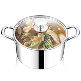 HaWare Kochtopf, 20cm Topf Induktion aus 3-Lagen Edeastahl, 3,3L Kochtöpfe Nudeltopf mit Glasdeckel für alle Herdarten, Suppentopf Fleischtopf zum Kochen, Gesund & Unbeschichtet, Spülmaschinenfest