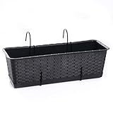 rg-vertrieb Blumenkasten Balkonkasten Blumentopf Rattan Optik Ratolla Case P mit Aufhängung zur Auswahl Untersetzer Geländerkasten 2 Größen (500 Anthrazit + Aufhängung)
