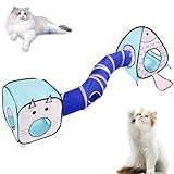 Cat-Tunnel für Innenkatzen, 3pcs/Set Faltbare Katzentunnel mit Fisch- und Katzen-Katzenzelt, Katzentunneln und Zelt-Set für Innenkatzen für Unterhaltung, Entspannung