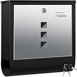 KESSER® Briefkasten Edelstahl mit Zeitungsfach Namensschild, Sichtfenster, gebürstet, 3X Schlüssel abschließbar, Pulverbeschichtet, Wandmontage, groß, inkl. Montagematerial Schwarz/Silber