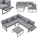 Juskys Gartenmöbel Lounge St. Tropez - 4 Personen Sitzecke - Set mit Tisch, Ecksofa & Kissen - Möbel für Balkon & Garten - Holz Balkonmöbel Grau