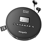 MangoKit CD-X Tragbarer CD-Player für das Auto mit Bluetooth, MP3-Wiedergabe, Kopfhörer–Persönlicher Walkman mit Anti-Skip-Funktion, Wiederaufladbarer Akku CD-Player für Reisen,Zuhause, Sprachenlernen