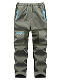 Echinodon Kinder Gefütterte Hose Softshellhose Winddicht Wasserabweisend Warm Jungen Mädchen Winter Outdoorhose Wanderhose Armeegrün L