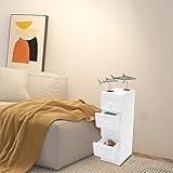 Badrollwagen mit 5 Schubladen Rollcontainer Kunststoffe Rollwagen Küchenwagen Schrank Kommode Sideboard Organizer für Wohnzimmer Schlafzimmer Bade Weiß