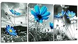 Sungeek 3 Teilig Leinwandbilder mit Holzrahme, Leinwanddruck Bilder 30 x 40 cm, Moderne Wandbilder Kunstdruck Wand Dekoration für Wohnzimmer Schlafzimmer Home Esszimmer Büro (Blaue Blumen)