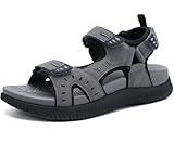 KuaiLu Herren Leder Wandersandalen Bequeme Orthopädische Recovery Trekkingsandalen Outdoor Sommer Casual Strand Dickes Kissen Sportsandalen, 45 Grau