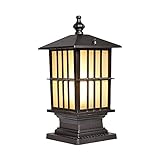 LEOSHI Factory Outlet Europäische klassische quadratische Garten-E27-Glaslaterne, rostfreie Aluminium-Druckguss-Säulenleuchte, chinesische Terrasse, Veranda, Tor, Pollerleuchte, außen, regensicher,