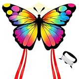 Schmetterling Drachen Kinder - Einleiner-Flugdrachen für Kinder ab 3 Jahren - Butterfly Kite 110x72cm - inkl. 100m Drachenschnur und Streifenschwänze