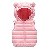 Baby Uni Steppweste mit Bärenohren Kapuzen Jungen Mädchen Leichte Bequem Daunenweste Kleinkind Winter Ärmellose Verdicken Winddicht Reißverschluss Warme Oberbekleid ​​Bodywarmer (Pink, 6-12 Months)