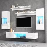 MURUL TV-Wohnwand Set 5-teilig, Hochglanz Weiß, mit LED-Beleuchtung - Für bis zu 70 Zoll TVs