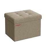 SONGMICS Sitzhocker mit Stauraum, kleine klappbare Sitzbank, 31 x 41 cm Fußbank, Aufbewahrungsbox, bis 130 kg belastbar, für Wohnzimmer Schlafzimmer Schlafsaal, Kamelbraun LSF102K01