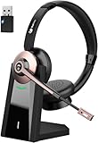 Earbay Kabelloses Headset, Bluetooth-Headset mit Mikrofon und Rauschunterdrückung & USB-Dongle, Kabellose mit Mikrofon Stummschaltung & Ladestation für Computer/Handy/Meeting/Call Center/Büro