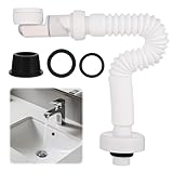 XSHAO® 1 1/4 Zoll Raumsparsiphon, 360° Einstellbarer Siphon Waschbecken Abflussrohr mit Geruchsverschluss für Küchenspüle Waschmaschine Badezimmer
