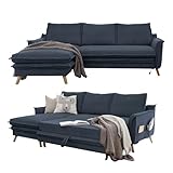 MIUFORM Charming Charlie S mit Bettkasten | limitierter Polsterstoff | 4 Sitzer Ecksofa | L-Form Links | 228 x 150 x 90cm Couch | Klappsofa mit Schlaffunktion | Schlafsofa klappbar (Dunkelblau)