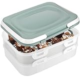 com-four® Partycontainer mit je 2 Etagen und Hebeeinsatz - Kuchen-Transportbox - Frischebox für Lebensmittel - Kuchencontainer mit Tragegriffen - Muffinbehälter (1 Stück pastell blau-grün)