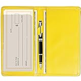 Sanlykate Scheckbuchhülle mit Stiftschlitz, RFID-blockierendes PU-Leder, Standard-Registeretui für obere und seitliche Reißschecks, kostenlose Trennwand, gelb, 6.8 × 3.6 in, Einfacher Stil