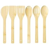 MeoZynxadril 6 Stück Küchenutensilien Set, Kochlöffel aus Bambus, Küchenzubehör zum Kochen, Pfannenwender Set, Küchenhelfer, Kochlöffel, Rührlöffel, Pfannenwender, Lochkelle, Nudellöffel