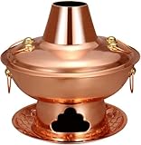 Kupfer-Hotpot für Familienessen, chinesischer Holzkohle-Kochtopf, dicker Mongolischer Rinder-Hotpot Küche Kochgeschirr für Grillabende und Picknicks im Freien