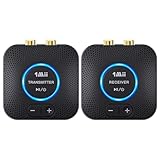 1Mii Drahtlos Audio Sender Empfänger für TV, 2,4GHz Long Range Wireless Audio Transmitter Receiver Set für Fernsehen/PC to Home Stereo/Active Speakers/Amplifier, Low Latency 3.5mm/RCA Audio Adapter