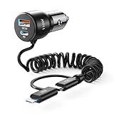 Zigarettenanzünder USB C, 110W 65W+45W 12V USB Auto Kfz Ladegerät Autoladegerät mit 1.5M Schnellladegerät Spiral Typ C Adapter L Kabel Car Charger für iPhone 16 15 14 Samsung iPad Pro Airpods Android