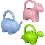 Abaodam 3 Stück Kindergießkannen Tierform 1L Kunststoff Elefant Einhorn Dinosaurier Blau für Zimmer und Gartenpflanzen Wiederverwendbar