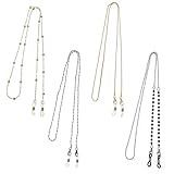 Mabor 4 Stück Perlen Brillenband,Dünn Brillenkette Damen Brillenschnur mit Perlen Modische Sonnenbrillenbänder Brillen Band zum Umhängen Maskenhalter Stylischer Schutzbrillenhalter mit Brillenschnur