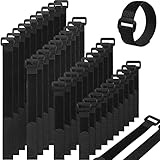 Klettband 40 Stück Klett-Kabelbinder Wiederverschließbar, 20mm Breite Klettverschluss, 4 Verschiedene Längen 150.200.250.300mm aus Schwarzem Nylon