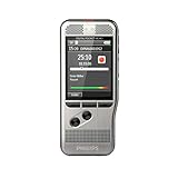 Philips Pocket Memo Digitales Diktiergerät DPM7000 Schiebeschalter-Bedienung, 2 Mikrofone für Stereo-Tonaufnahmen, Farbdisplay, Edelstahlgehäuse, inkl. Diktiersoftware SpeechExec Basic 2-Jahres-ABO