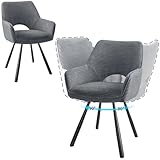 JIJIAN 2er Set Esszimmerstuhl Drehbar mit Armlehne, Drehbar 180°, Küchenstuhl, Moderner Polsterstuhl mit Stoffrückenlehne für Küche, Esszimmer, Schlafzimmer, Grau