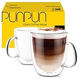 PunPun Große Klare Kaffeetassen 2Er-Set, Doppelwandige Isolierte Glasbecher Mit Jumbo-Bechern, Bleifreie, Einzigartige Kaffeetassen Aus Glas Je 500 Ml …