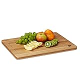 Relaxdays Tranchierbrett Bambus, Schneidebrett, Saftrille, Griffloch, massiv, HxBxT: 2 x 40 x 30 cm, Holz, naturfarben, Natur