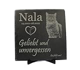 LaBiGra Schiefer Gedenktafel Tiergrabstein mit Laser-Gravur personalisiert - Individuelles Foto & Text - 20x20 cm - inkl. Schaumstoff Gleiter und PLA Ständer