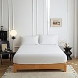 Simple&Opulence Spannbettlaken 140 x 200 cm,Halbleinen Spannbetttuch bis 35cm Matratzenhöhe,Oeko-Tex Zertifiziert,Weiß